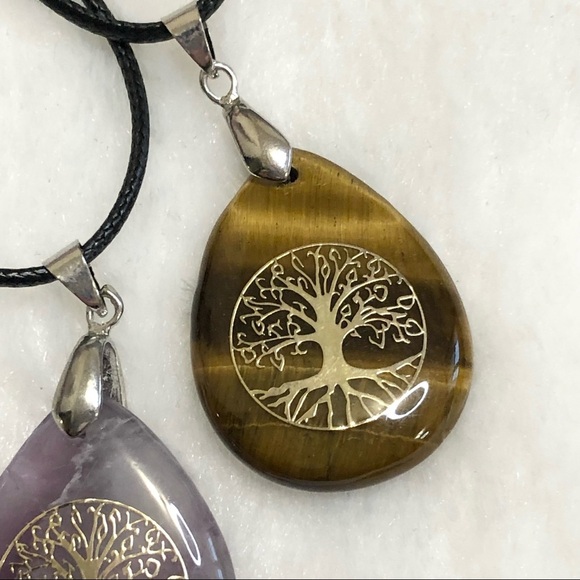 New Tree of Life Pendant Boho Hippie Crystal Stone Necklace Pack of 4 - Picture 7 of 11